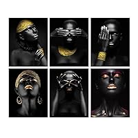 JinMing Decor Gold African American Wall Art - Unframed Black Woman Card Paper Prints Posters Decorations Golden Lips Lady Pictures Pretty Afric Girl Paintings Artwork 8x10 Inches For Indoor D飯r