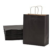 Prime Line Packaging 10x5x13 25 Pack Black Gift Bags, Medium Black Paper Bags with Handles, Kraft Paper Bags for Shopping, Boutiques, Small Business