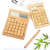 Desktop Calculator, COIWAI Bamboo Desk Calculators with Large LCD Display Big and Sensitive Button 12 Digit, Solar and Battery Dual Power Basic Standard Functional for Home Office Creative Design