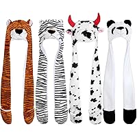 4 Pieces Plush Novelty Animal Hat for Kids Cartoon Ears Hat 3 in 1 Winter Plush Animal Hoodie Hat with Attached Scarf and Mittens Winter Fits Most Women and Men