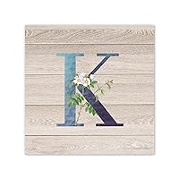 Initial Letter K Blue Green Monogram Canvas Framed Wall Art Flowers Monogram Name Distressed Framed Canvas Pictures Print Gallery Wall Decor Housewarming Gift for Cottage Patio Dorm Room 12x12 Inch