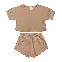 Baby Bows for Boys Toddler Infant Baby Boys Girls Short Sleeve Walf Checks Knitted T Two Year Boy (Coffee, 12-18 Months)