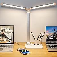 iVict Dual Swing Arm LED Desk Lamps, 5 Light Modes x 10 Brightness Levels Desk Light with USB Charging Port, 45 Minutes Auto Timer Table Lamp, Desk Lamp for Home Office, Bedroom, Reading/Study