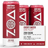 ZOA Zero Sugar Energy Drinks, Cherry Limeade - Sugar Free with Electrolytes, Healthy Vitamin C, Amino Acids, Essential B-Vitamins, and Caffeine from Green Tea - 12 Fl Oz (12-Pack)