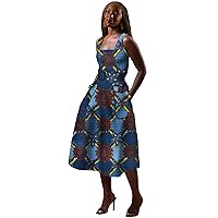 African Dresses for Women,Wax Ankara Print Clothes,Square Collar Casual Clothing,Bazin Riche,2 Pockets Floral Wear Attire