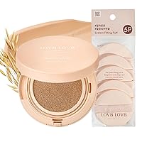Cushion Foundation 0.42 Oz (23N Natural Beige) + System Fitting Puff 5EA | Long-Lasting Buildable Coverage | Korean Cushion Makeup | Face Makeup Tool for Liquid Foundation