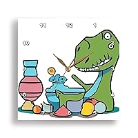 3dRose Cute Funny T-rex Dinosaur Making Pottery with Clay and Throwing - Wall Clocks (dpp-385320-1)