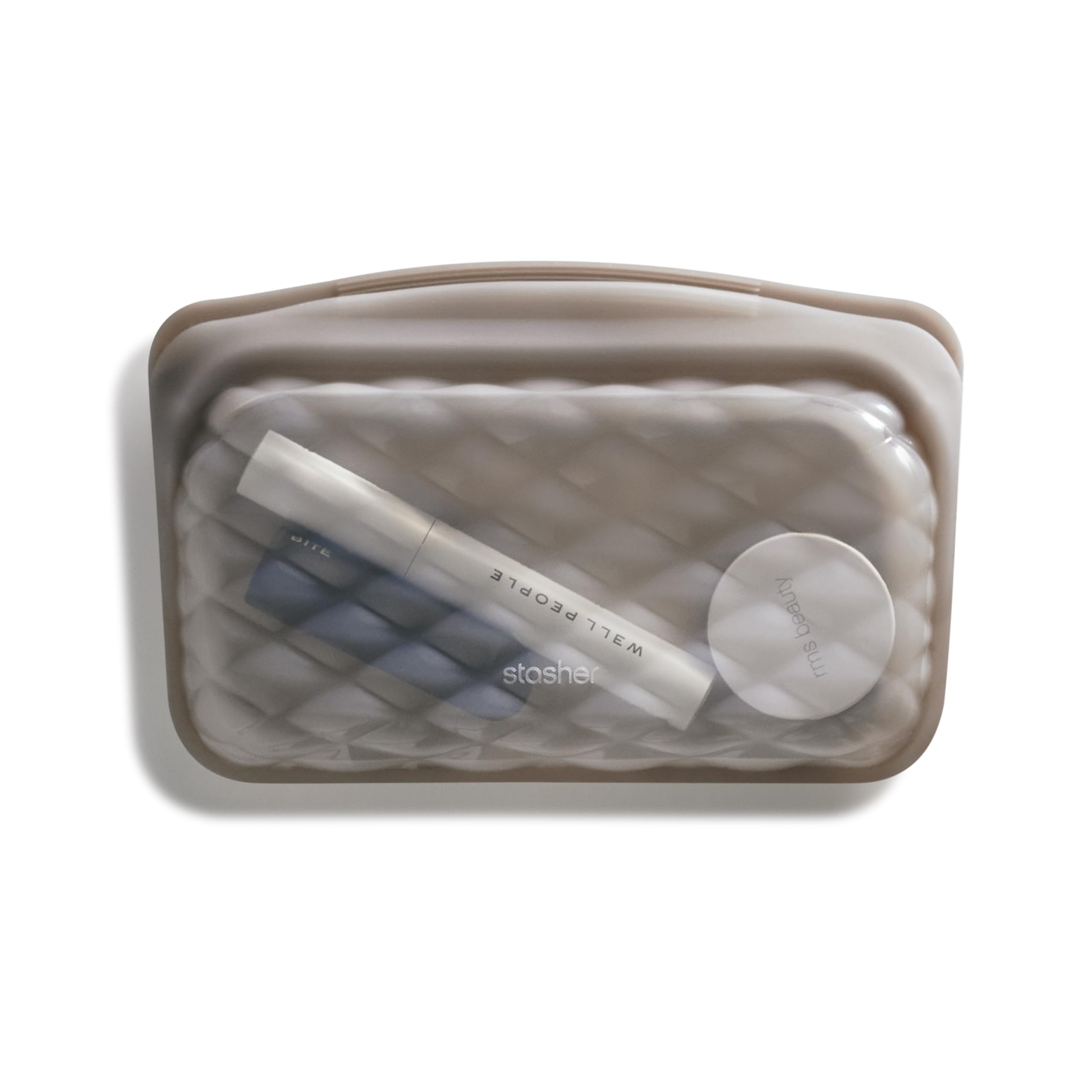 Stasher Reusable Silicone Travel Makeup Bag, Storage Bag Organizer, Dishwasher Safe, Leak-free, Beauty Touch-Up, Taupe