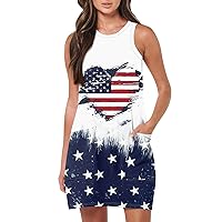 4Th of July Dress Women, Women's Casual Sleeveless Dresses American Flag Independence Day Beach Wedding for, S XXL