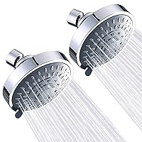 Shower Head 2 PCS, 5 Modes High Pressure Shower Heads for Relaxed Shower Experience, 4.1 Inch Bathroom Fixed Showerhead Even at Low Water Pressure for Powerful Spray, Chrome