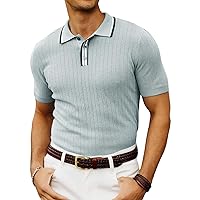 PJ PAUL JONES Mens Knitted Polo Shirts Short Sleeve Textured Pullover Golf Polo T Shirts