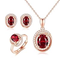 Red Stones Jewelry Set Zircon Surrounded Ruby Pendant Unique Design Charm Necklace & Stud Earrings & Ring