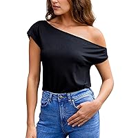 CUPSHE Women One-Shoulder Cap Sleeve Relaxed Fit Crop Tops Summer Casual Asymmetrical Neckline Tee