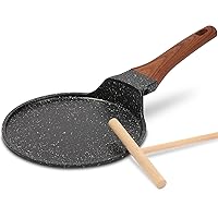 ESLITE LIFE Nonstick Crepe Pan with Spreader, 8 Inch Granite Coating Flat Skillet Tawa Dosa Tortilla Pan, Compatible with All Stovetops (Gas, Electric & Induction), PFOA Free, Black