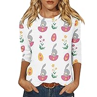 3/4 Sleeve Tshirt Ladies Tops Round Neck Shirt Summer Blouse Easter Egg Printed Trendy 2024 Tunic Daily Trendy Tee