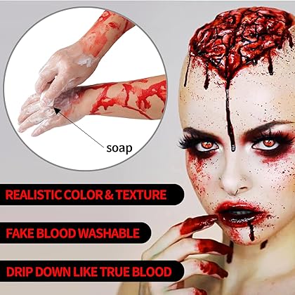 Go Ho Fake Blood Makeup(1 oz),Realistic Effects Fake Blood Washable for Scar Wound and Clothes,Easy Dry Flow Fake Blood for Eyes Drips Nose Bleeds,Halloween Blood for Cosplay SFX Zombie Vampire,Fresh