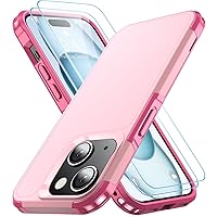 Shockproof for iPhone 15 Case,[15 FT Military Grade Drop Protection],with 2X [Tempered Glass Screen Protector ] with Air Bumpers Full-Body Protective Phone Case, Pink