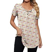 Short Sleeve Shirts for Women Plus Size Floral Tops for Women 2024 Summer Bohemian Casual Fashion Loose Fit with Short Sleeve Henry Neck Shirts Yellow 4X-Large