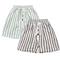 Classic Shorts for Boys Thin Cotton Stripe Elastics Waist Casual Summer Toddler Shorts Lightweight 2Pcs