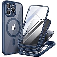 Magnetic for iPhone 15 Pro Max Case, [Dustproof Design] Compatible with MagSafe, Built-in 9H Tempered Glass Screen Protector + Privacy Screen Protector & Upgraded Camera Protection, Dark Blue