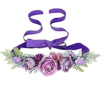 Purple Maternity Flower Belt - Handmade Flower Sash for Baby Shower Mom to Be Belts Bohemian Pregnancy Sashes for Maternity Shoot Welcome Baby Party Gifts Gender Reveal