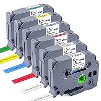 6 Pack Replacement for Brother P Touch Label Maker Tape, TZe Tz Tape 12mm 0.47 Laminated White/Clear/Red/Yellow/Blue/Green Use for Brother P-Touch Label Maker PT-D210 PT-H110 PT-D220 D400AD