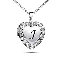 KunBead Jewelry Love Heart Photo Picture Locket Necklace Name Letter Initial Alphabet Pendant Necklace for Women Girls