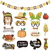 Amosfun Thanksgiving Day Decorations GIVE THANKS Banner Thanksgiving Photo Booth Props Happy Thanksgiving Party Supplies 18PCS