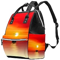 Ocean Sunset with Boat Diaper Bag Travel Mom Bags Nappy Backpack Large Capacity for Baby Care