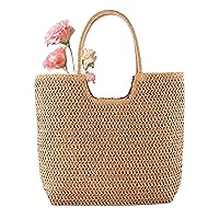 Straw Beach Bags, 15.3inch Straw Woven Handbag with Shoulder Strap, Boho Tote Shoulder Bag, Summer Straw Purses for Women Girls Travel Beach