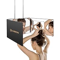 JUSRON 3 Way Mirror for Self Hair Cutting 360 Viewing Angle Self Hair Cutting Mirror, Clear Anti-Fog HD Glass (Black Without LED, Without Accessories)