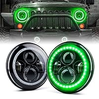 Xprite 7 Inch 90W LED Headlights With Green Halo Compatible with 1997-2018 Jeep Wrangler JK TJ LJ (DOT Approved), LED Chip, 9600 Lumens Hi/Lo Beam with Halo Ring Angel Eyes