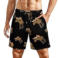 Cute Sloth Riding Moose Men's Swim Trunks Beach Board Shorts Quick Dry Bathing Suits with Liner