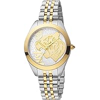 Just Cavalli Women's Pantera Quartz Watch with Analog Display and Stainless Steel Bracelet JC1L210M0175, Silver/Gold, Bracelet, Silver/Gold, Bracelet, Silver/Gold, Bracelet