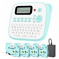 Label Maker, D210S Label Maker Machine with 4 Laminated Tapes, 12mm Labeler Label Maker with QWERTY Keyboard, Print Different Fonts Frame Barcode for Home Office School, Green