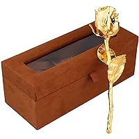 24K Gold Dipped Natural Rose 6 inches with Brown Beautiful Gift Box Men and Women Best Gift on Valentine Day, Anniversary,Birthday and Thanksgiving