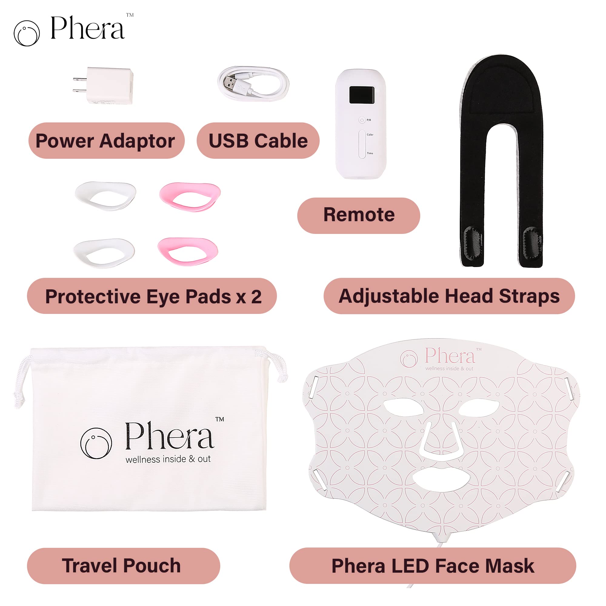 Phera LED Light Therapy Mask - 315 LED Light Bulbs - LED Face Mask Light Therapy - Red Light Therapy Mask - LED Mask - Blue Light Therapy - Infrared Light Therapy for Face - LED Mask Therapy Facial