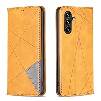 Flip Case for Samsung Galaxy A55,Rhombus Pattern Premium Leather Wallet Kickstand Magnetic Closure Cover Yellow