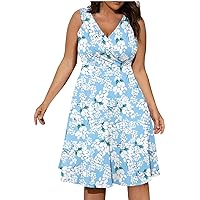 Summer Dresses for Women 2024 Vacation Trendy, Summer Women Sexy V Neck Sleeveless Floral Printed Swing Cockta