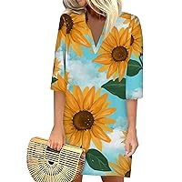 Sundresses for Women 2024, Women's Casual Printed Lapel Collar Button Short Sleeve Clothing Straps, S XXXL