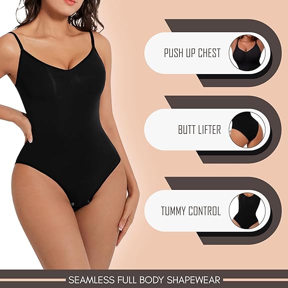 Seamless Bodyshaper Bodysuit for Women - Full Body Shapewear Body Sculpting  Suits Sleeveless Round Neck
