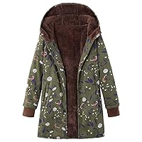 Womens Hooded Jacket Parka Flannel Lined Boho Floral Print Vintage Warm Long Loose Coats Winter Plus Size XXXL