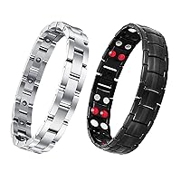 Feraco Magnetic Bracelets for Men Arthritis Pain Relief Sleek Titanium Stainless Steel Magnetic Therapy Bracelet with Double Row 4 Elements Magnets Adjustable (Set of 2)