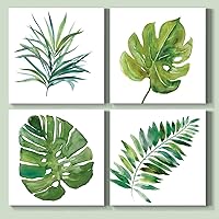Palm Fronds Flower Spring Collection Print 4 Panels Set Décor for Home Office Wall Art, 16 x 16 in Canvas