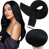 Full Shine Black Tape in Hair Extensions Human Hair 28 Inch Hair Extensions Tape in 50 Gram Tape in Extensions Color 1 Jet Black Seamless Tape ins Human Hair Extensions 20Pcs Remy Hair