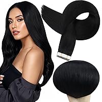 Full Shine Human Hair Tape in Hair Extensions 20 Inch Hair Extensions Tape in Remy Real Hair 50 Gram Color 1 Jet Black Seamless Tape in Extensions, 20 Pcs Silky Straight Brazilian Hair Natural