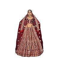 Royal Indian Bridal heavy Wedding Zarkan Embellished Red Velvet lehenga Choli Dupatta Reception dress 3232
