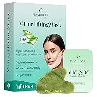 PLANTIFIQUE Gua Sha Facial Tool and V-Line Double Chin Mask 5 PCS with Hyaluronic Acid