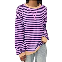Women Oversized Sweatshirt Striped Color Block Long Sleeve Pullover Tops Vintage Crewneck Shirts Casual Loose Sweater