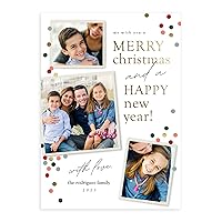 Let's Make Memories Personalized Confetti Trio Holiday Photo Card 5x7 Premium Quality (Christmas Cards & White Envelopes) - 15 ct